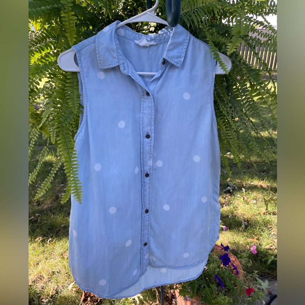 Beach Lunch Lounge Polka Dot Lightweight Sleeveless Button-down Top Size S